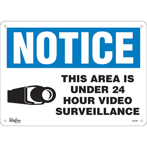 "24 Hour Surveillance" Sign, 10" x 14", Aluminum, English with Pictogram