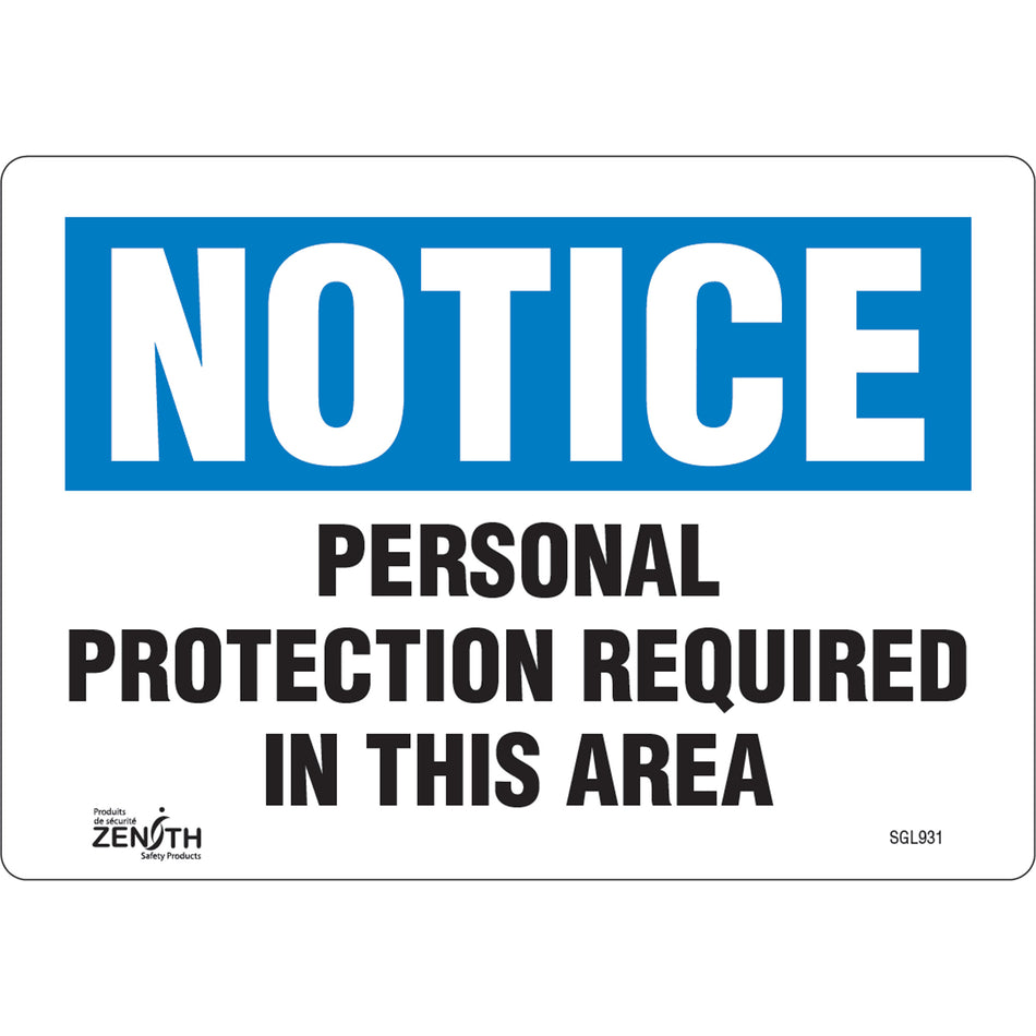 "Personal Protection Required" Sign, 7" x 10", English