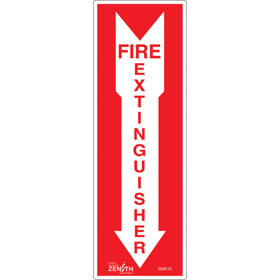 Fire Extinguisher Sign, 12" x 4", English with Pictogram